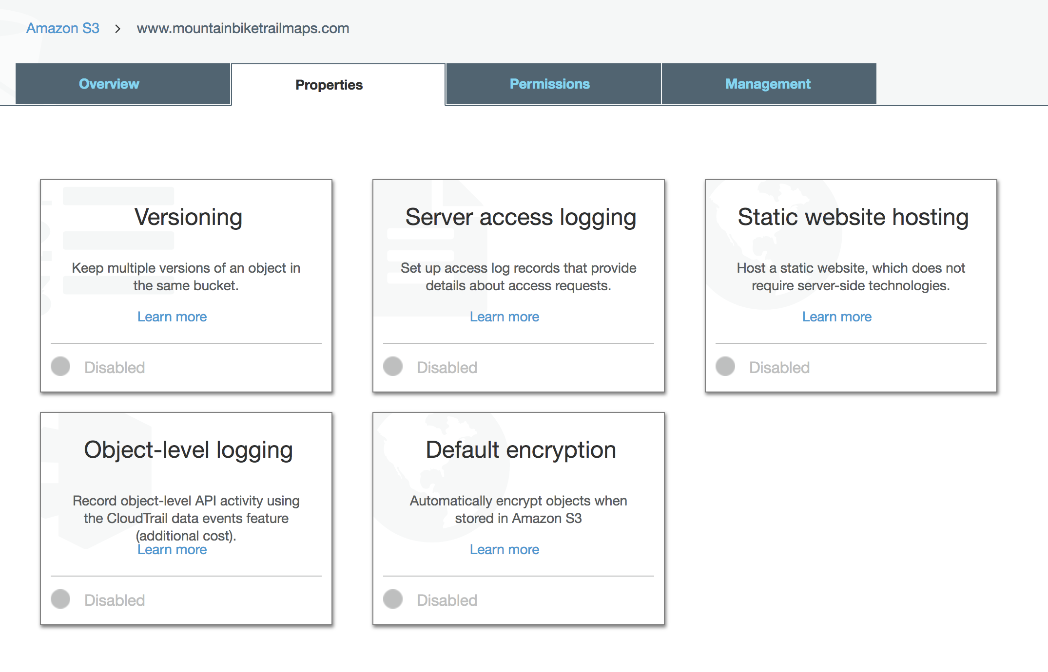 Properties static website hosting