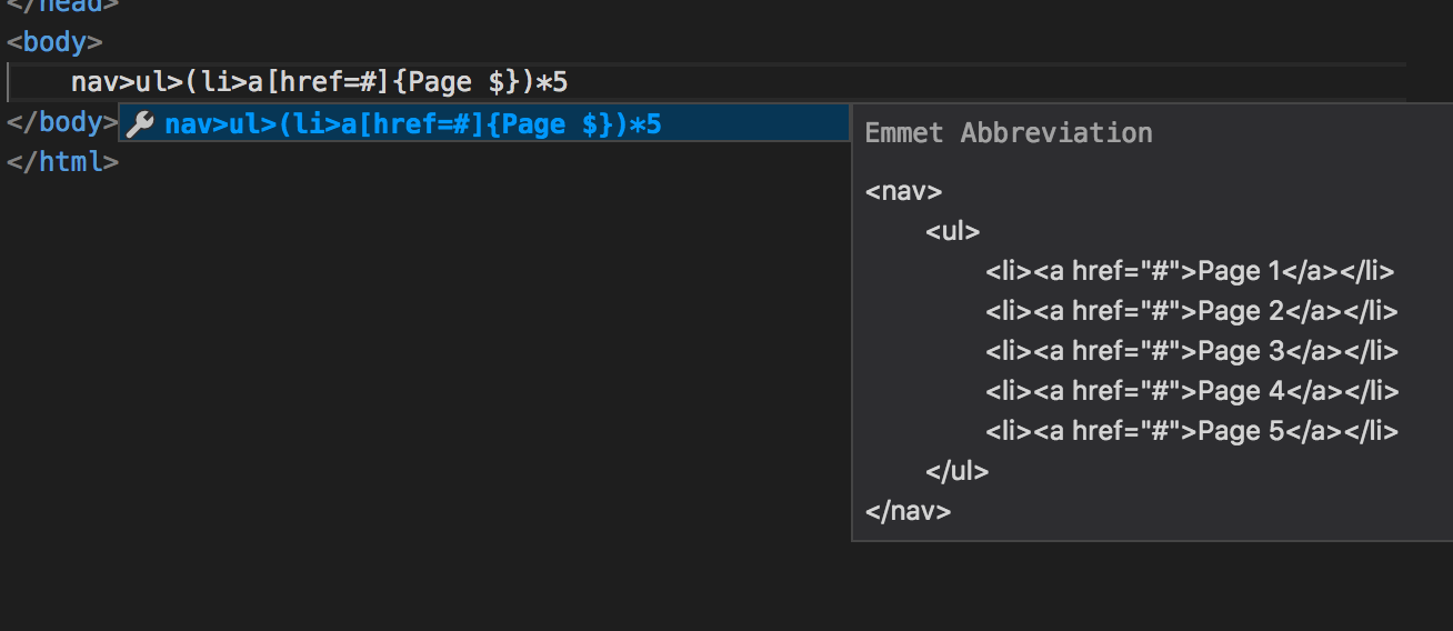 Emmet abbreviation links