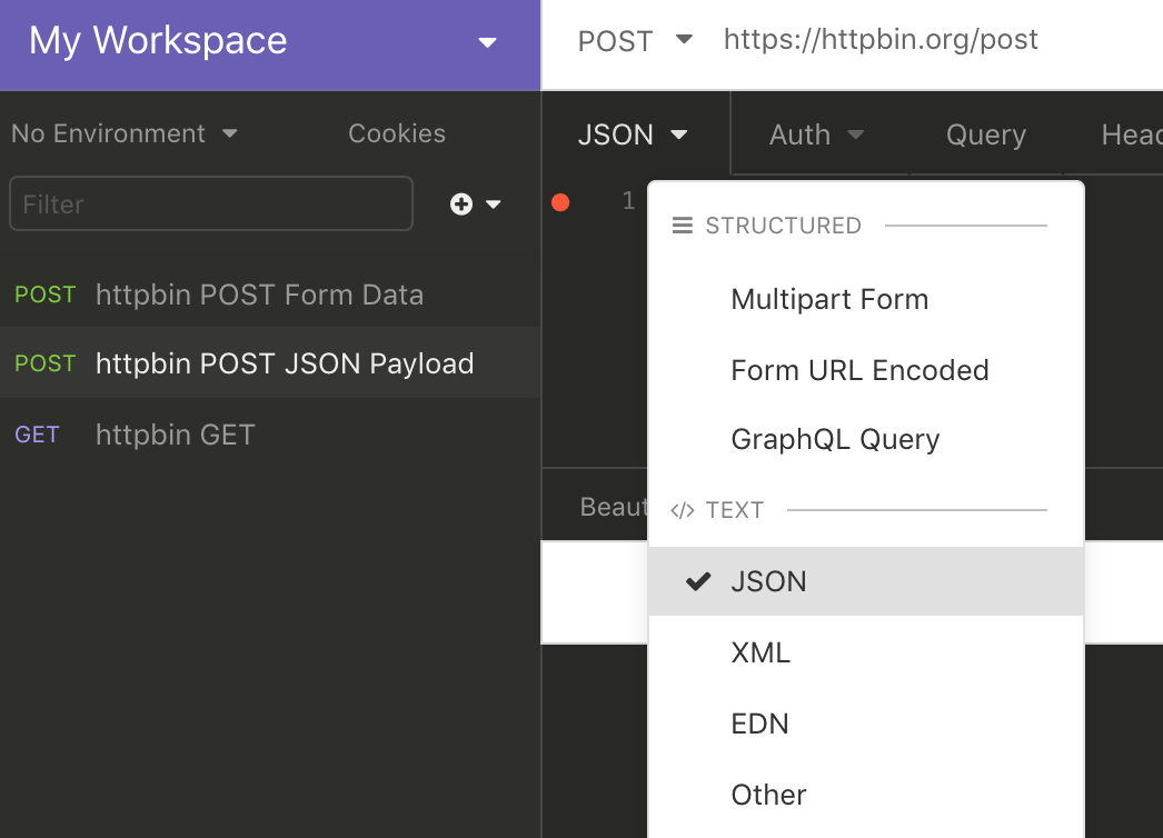 Insomnia select JSON