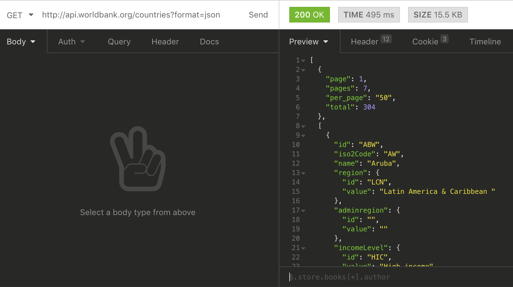 Insomnia World Bank Countries API